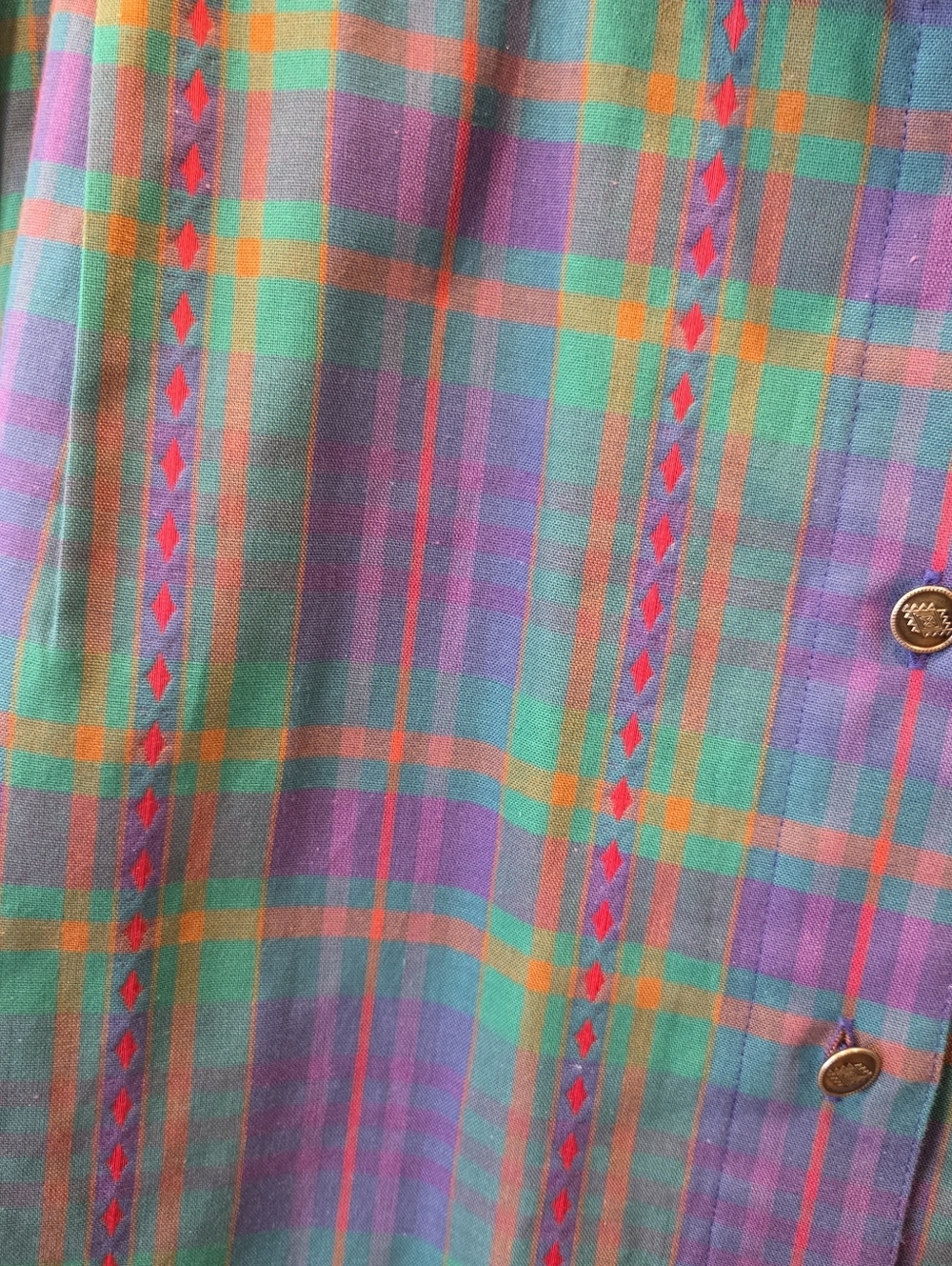 ​Vintage Koret City Blues Plaid Embroidered Shirt XL | Southwest Boho Button Dow